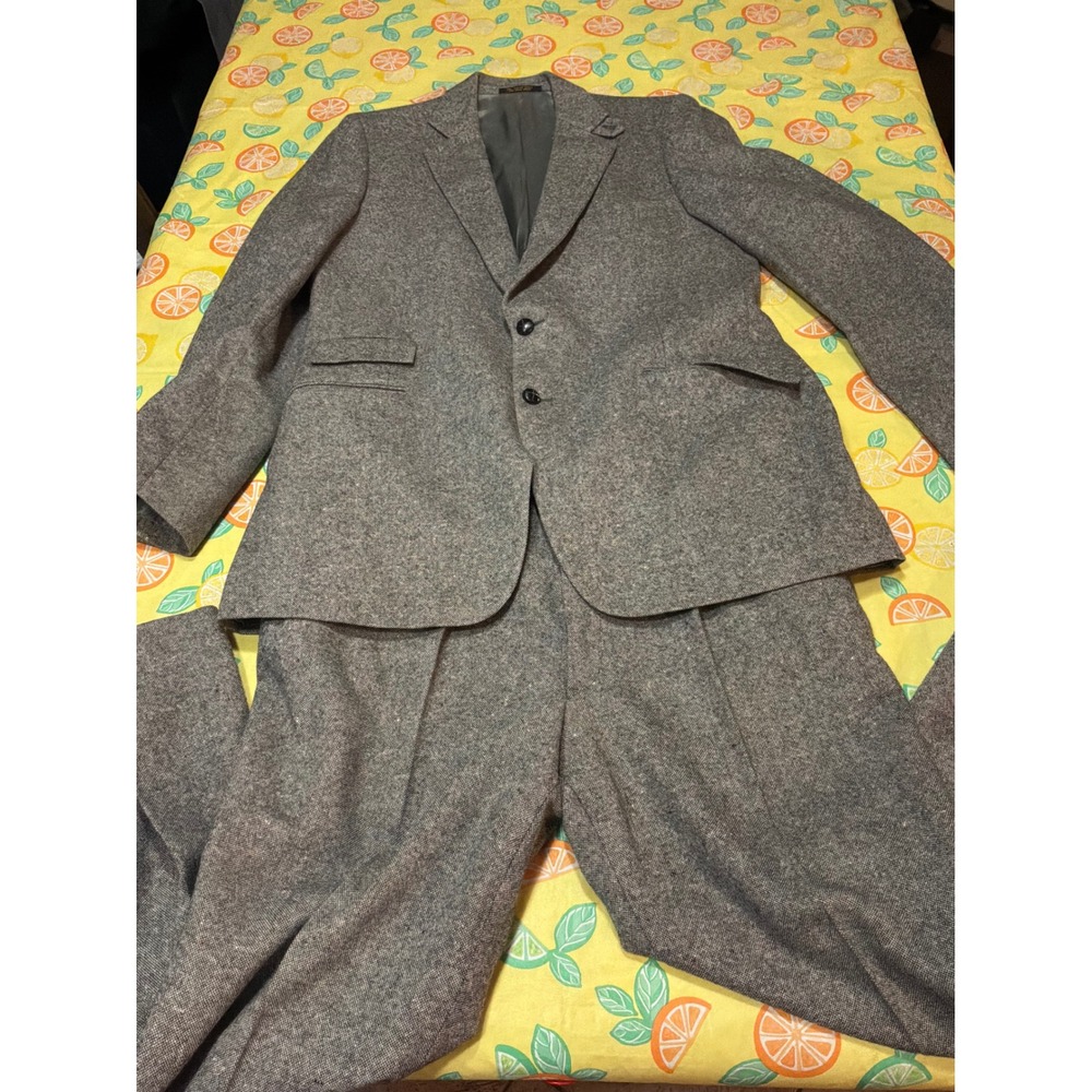 Richman Brothers Tweed Suit Men 44R 35W Grey Vintage 2 Piece western rodeo